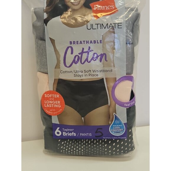 5PK Hanes Women's Briefs Underwear Sz 7/L ULTIMATE Breathable Cotton Multicolor - Picture 2 of 6